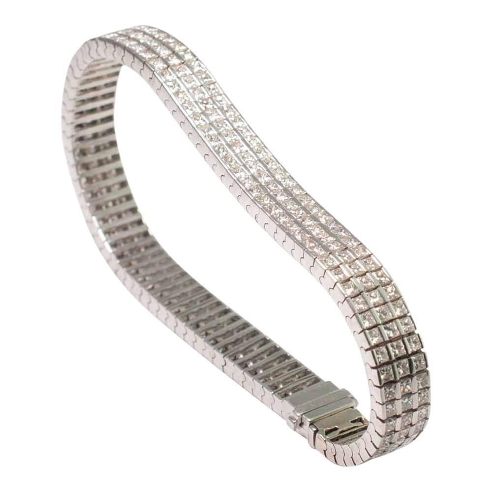 Three-Row Diamond Gold Bracelet