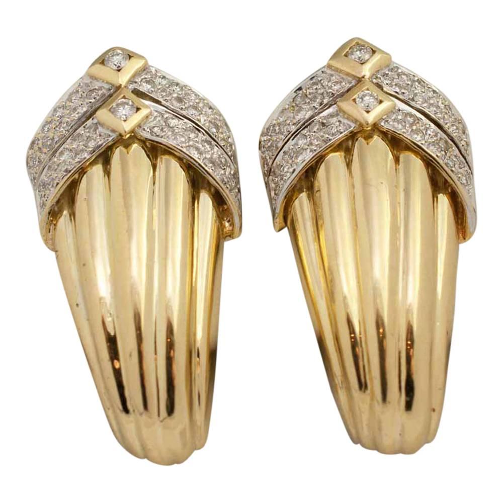 Gold Diamond Clip On Earrings For Sale