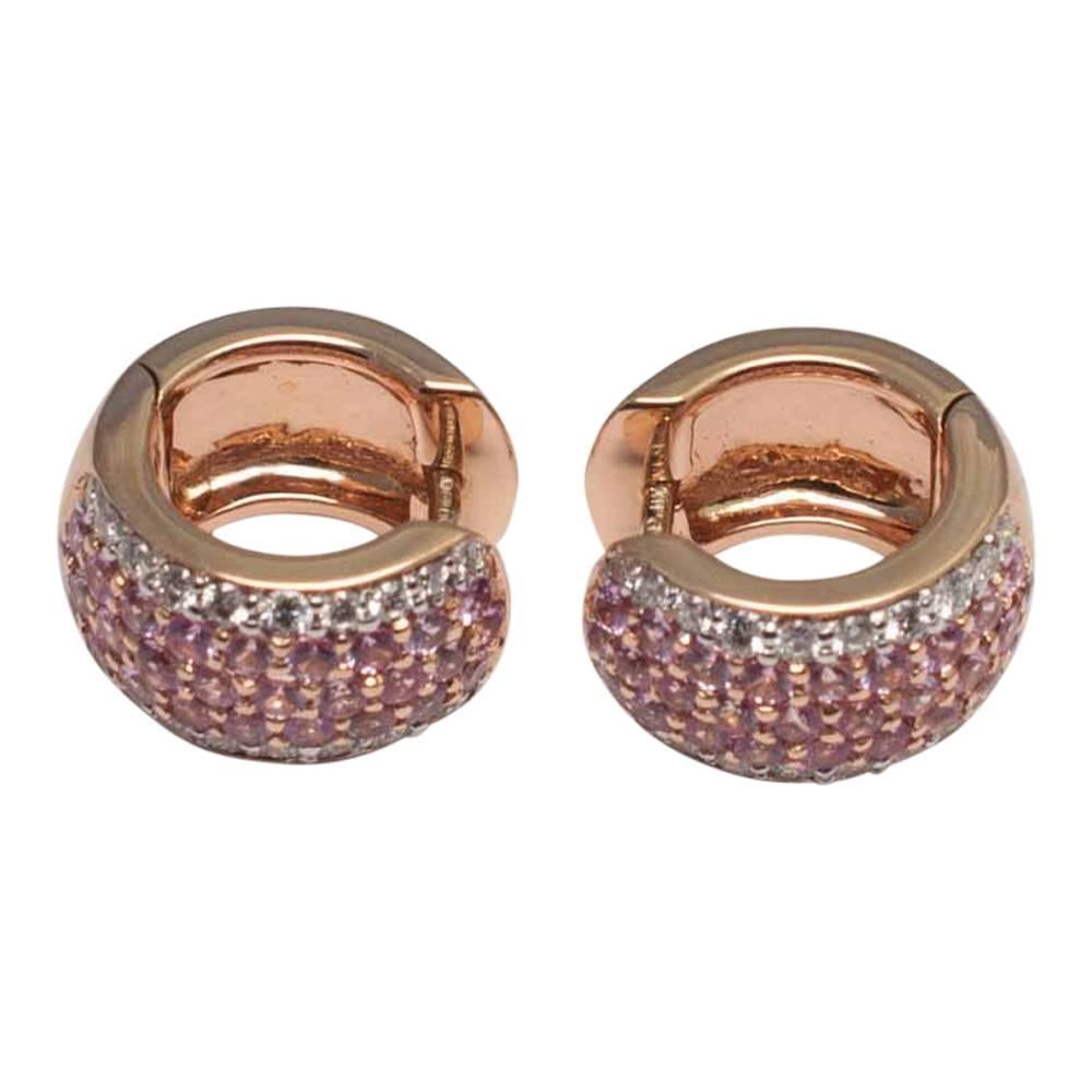 Pink Sapphire and Diamond Hooped Earrings