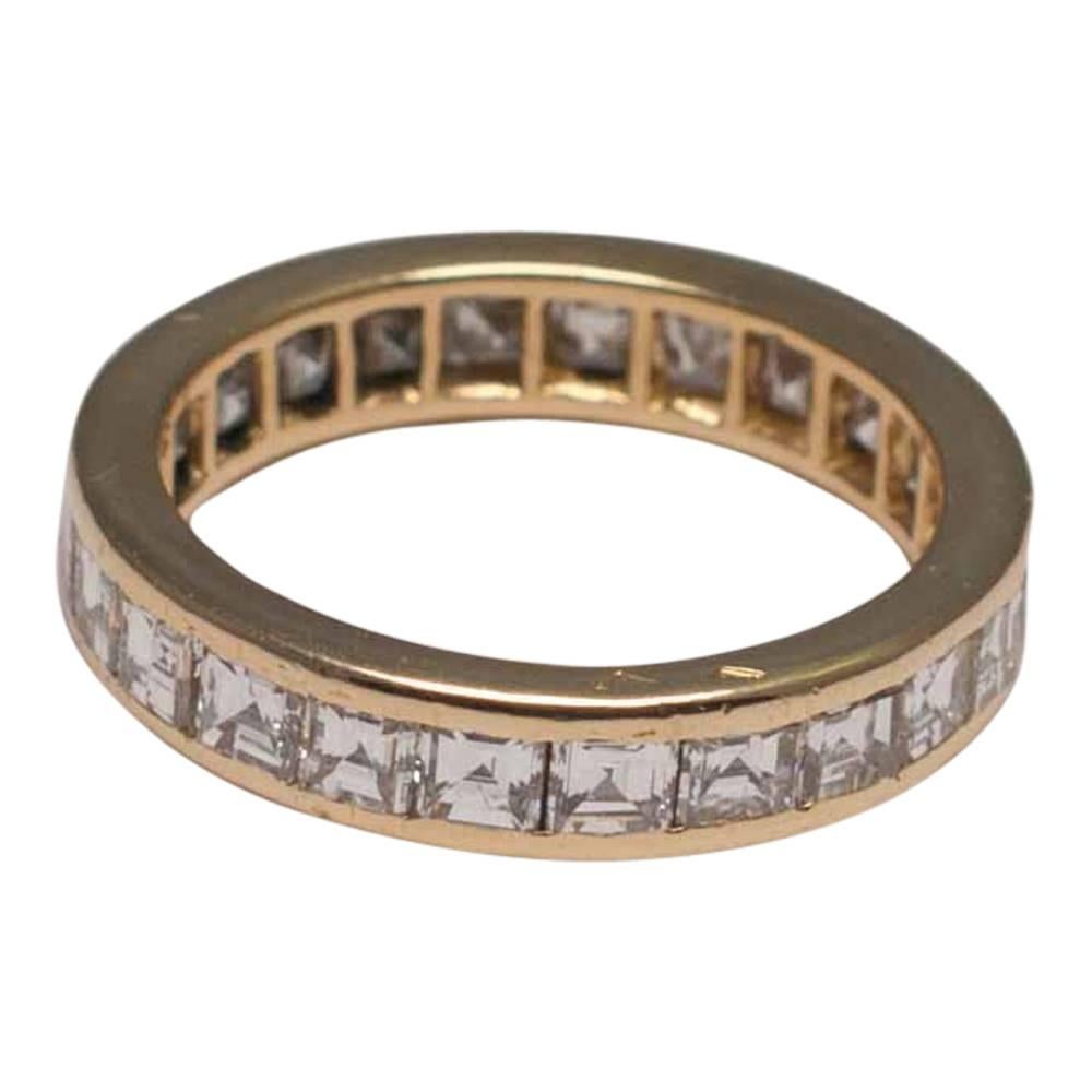 O.J. Perrin Square Diamond 18 Carat Yellow Gold Eternity Ring Circa 1970 For Sale