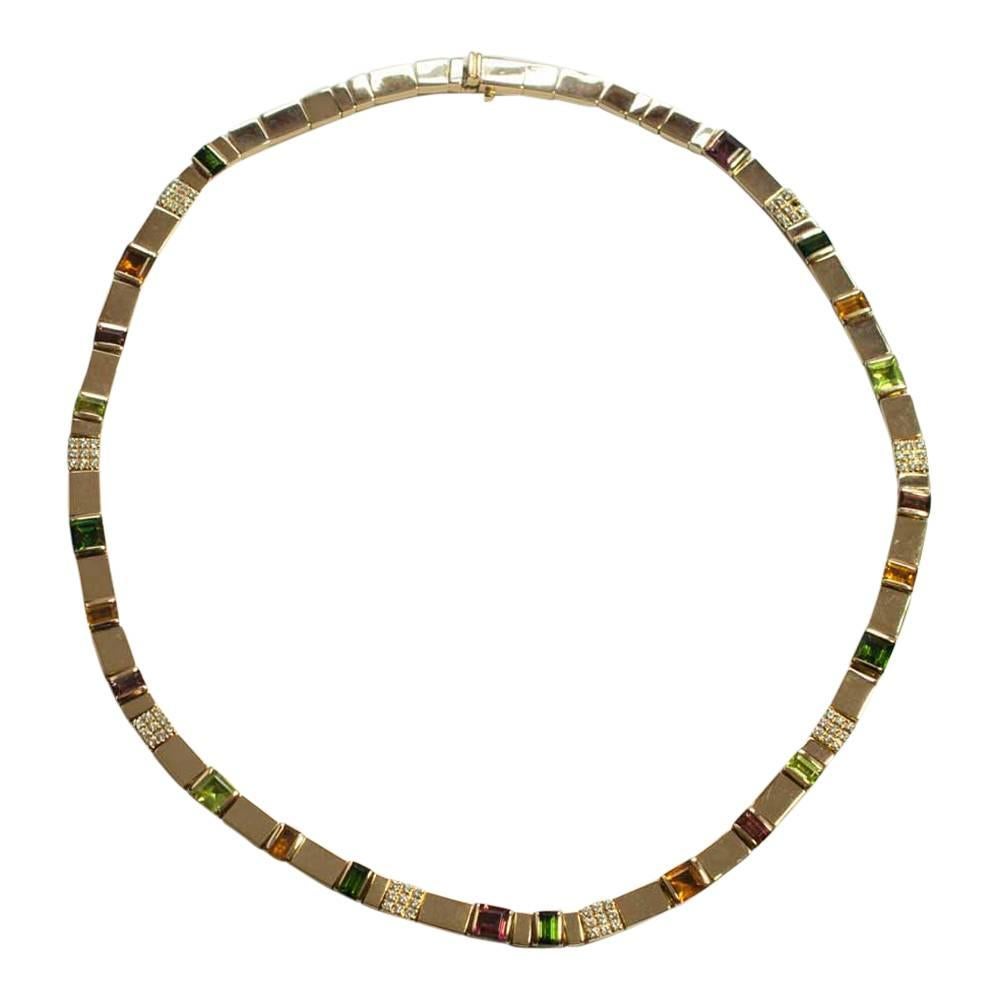 Asprey Gold Diamond Multi Gemstone Necklace