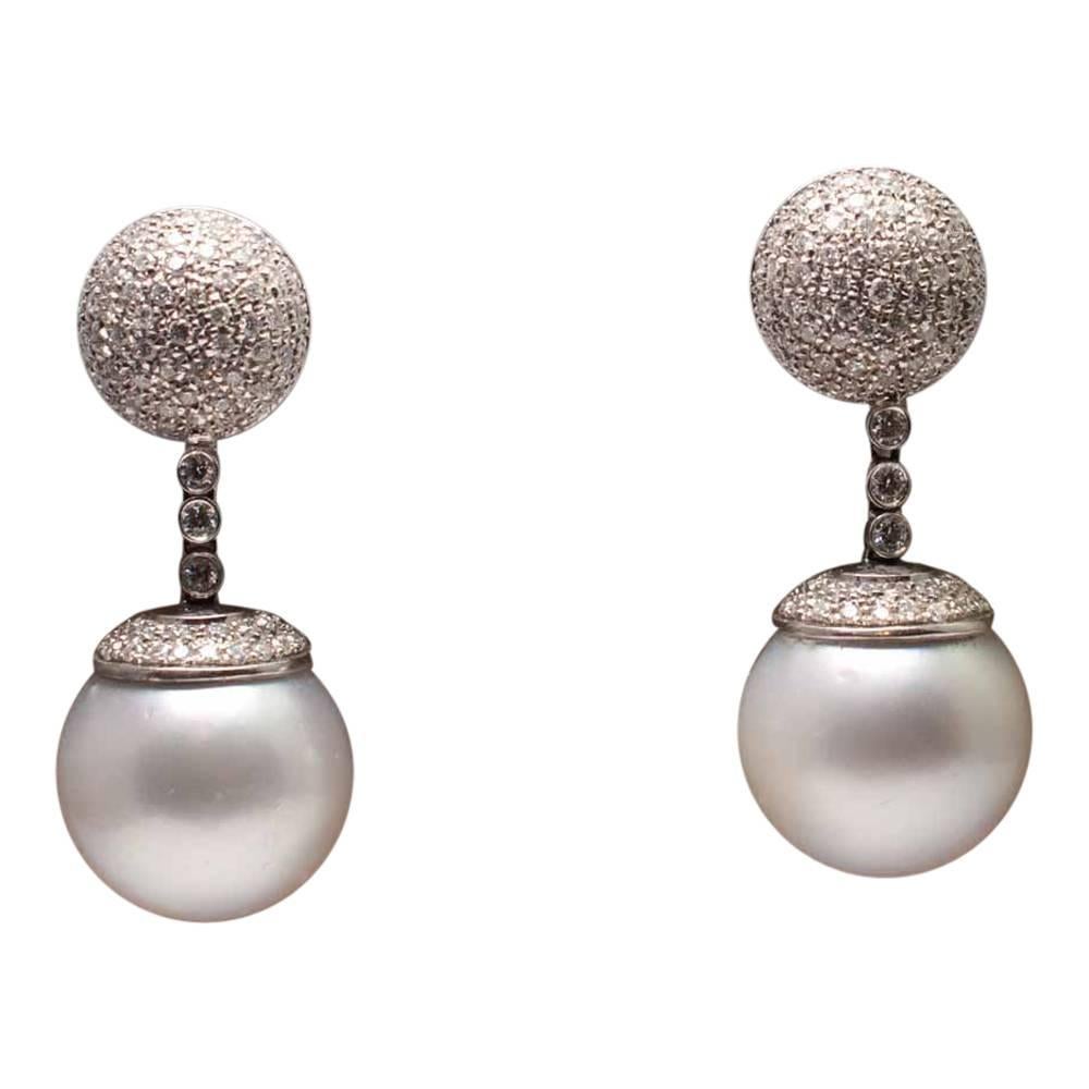 South Sea Pearl and Diamond Earrings For Sale