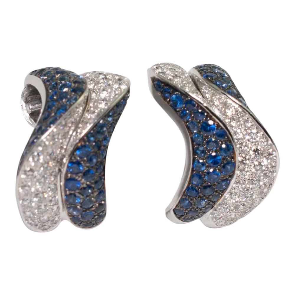 Adler Sapphire and Diamond Méandres Wave Earrings For Sale