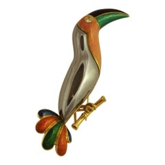 Wempe Gold Enamel and Haematite Toucan Brooch