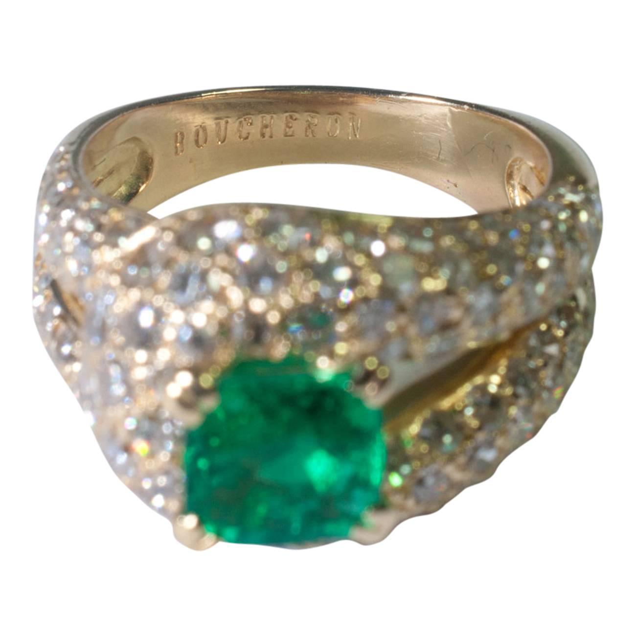 Boucheron Emerald Diamond Gold Ring 1