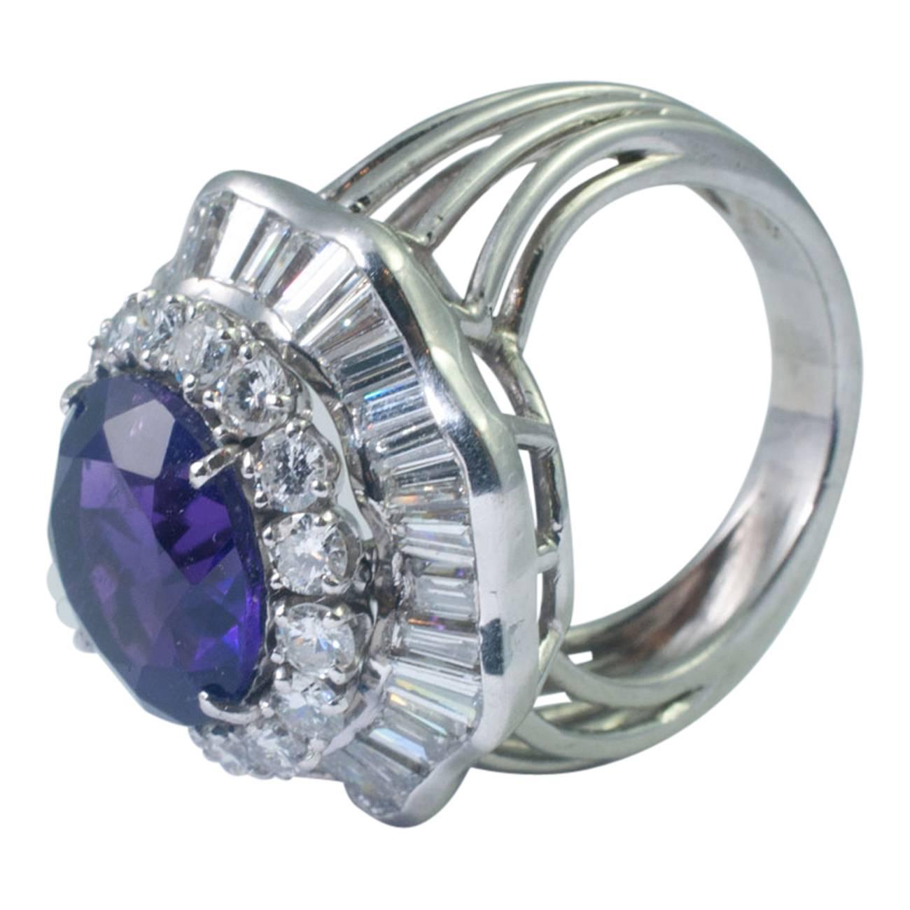 Amethyst Diamond Platinum Cocktail Ring In Excellent Condition In ALTRINCHAM, GB