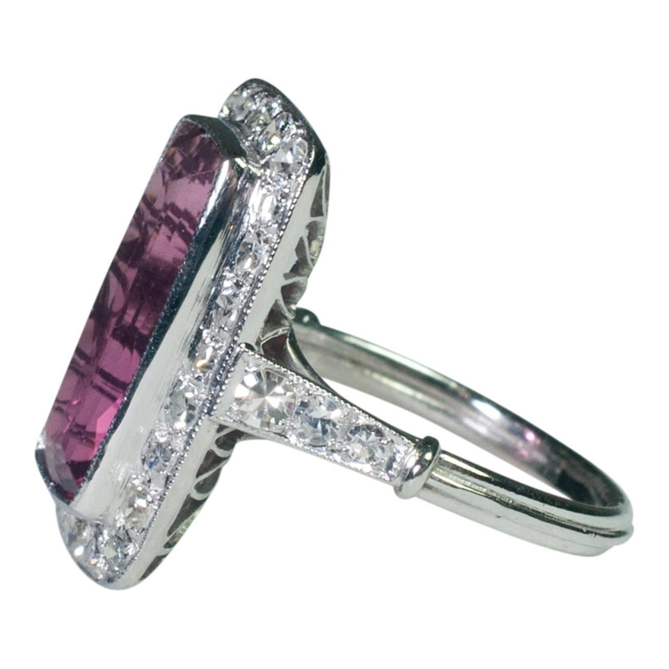Pink Tourmaline Diamond Ring In Excellent Condition For Sale In ALTRINCHAM, GB