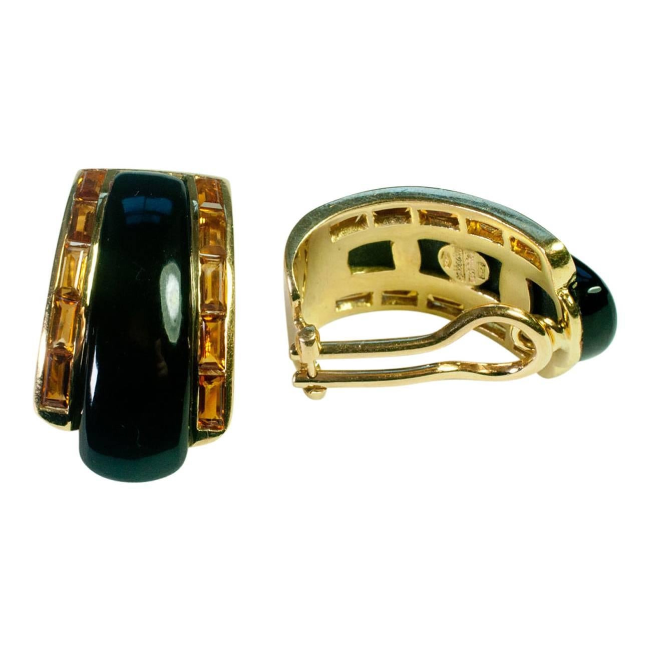 Sabbadini Onyx Citrine Gold Clip-On Earrings For Sale 1