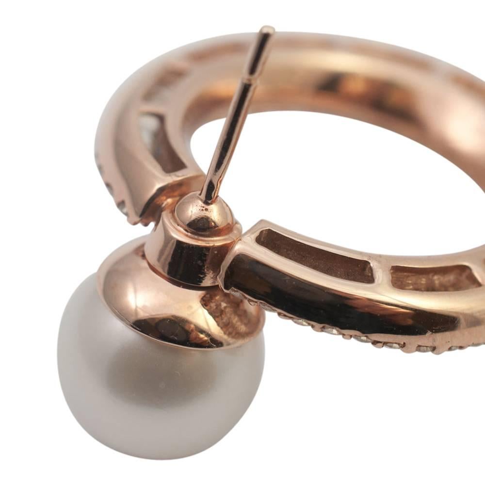 Diamond 9 Carat South Sea Pearl Gold Hooped Earrings 2