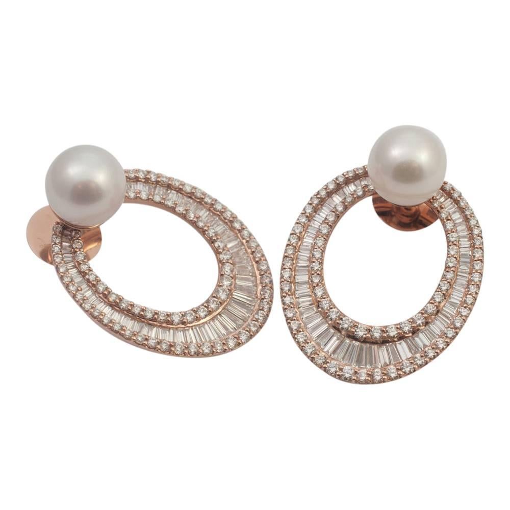 Diamond 9 Carat South Sea Pearl Gold Hooped Earrings 3