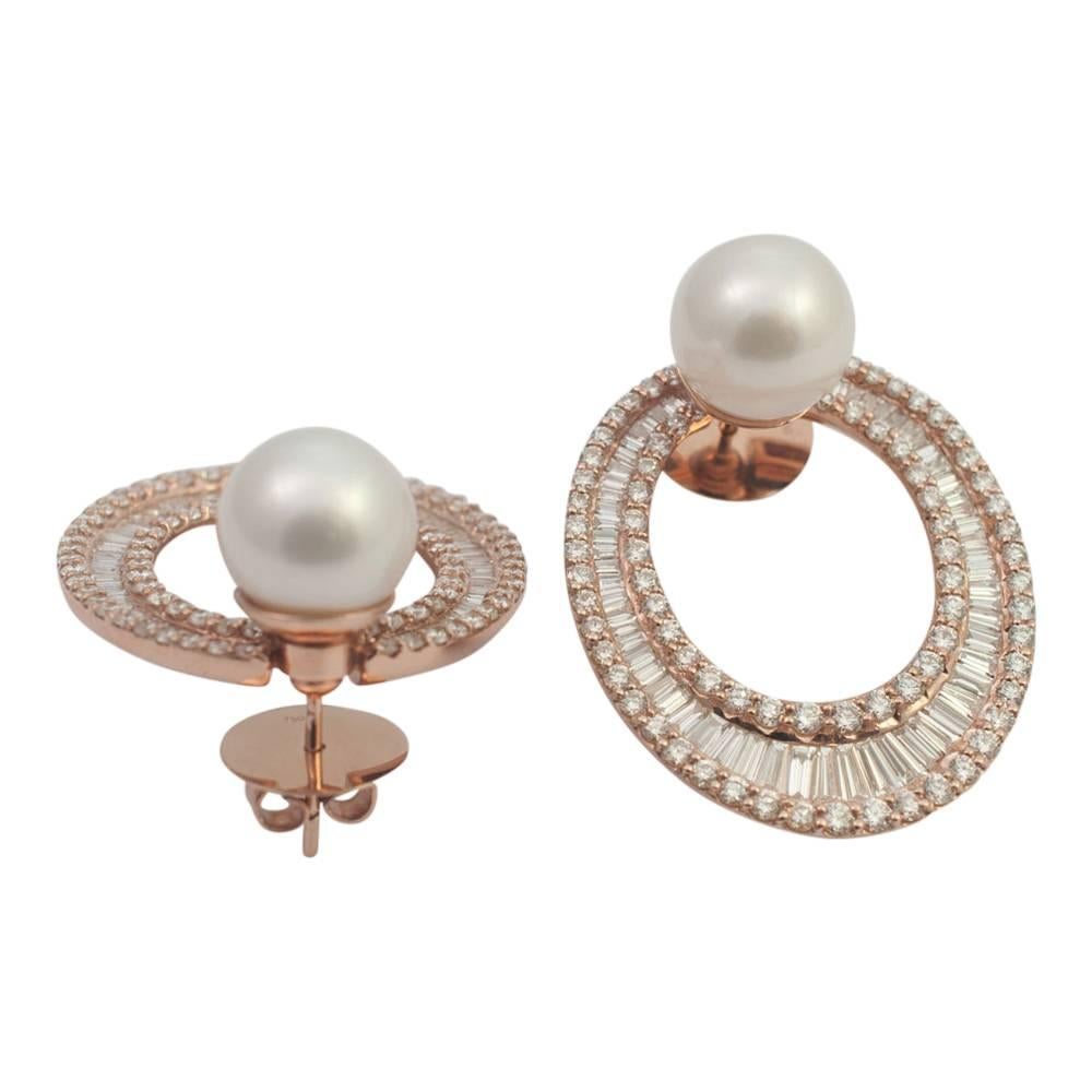 Diamond 9 Carat South Sea Pearl Gold Hooped Earrings 4