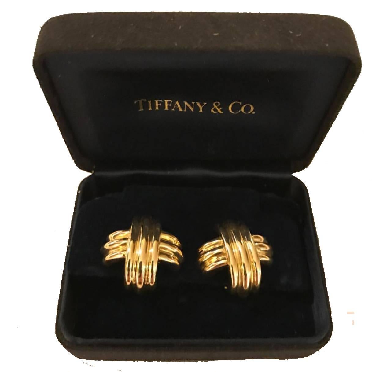 Tiffany & Co. Boxed Large Gold Cross Clip-On Earrings 4
