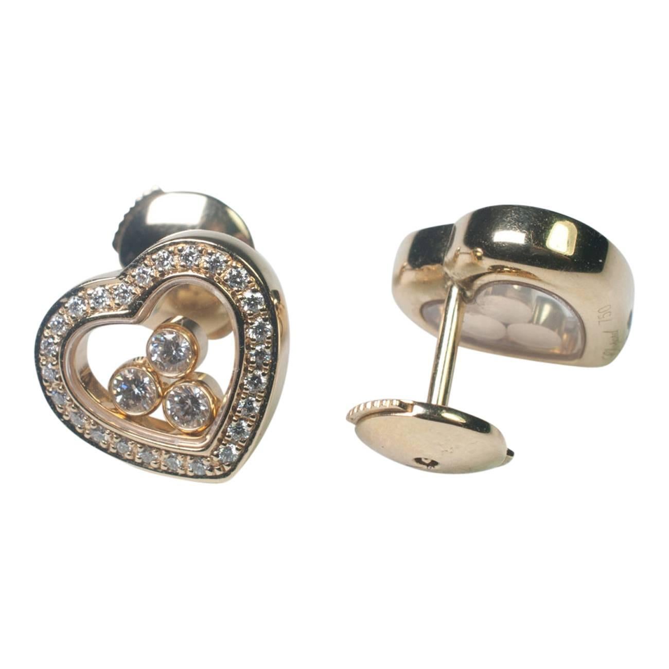 Chopard Happy Diamond Heart 18 Carat Gold Heart Stud Earrings In Excellent Condition In ALTRINCHAM, GB