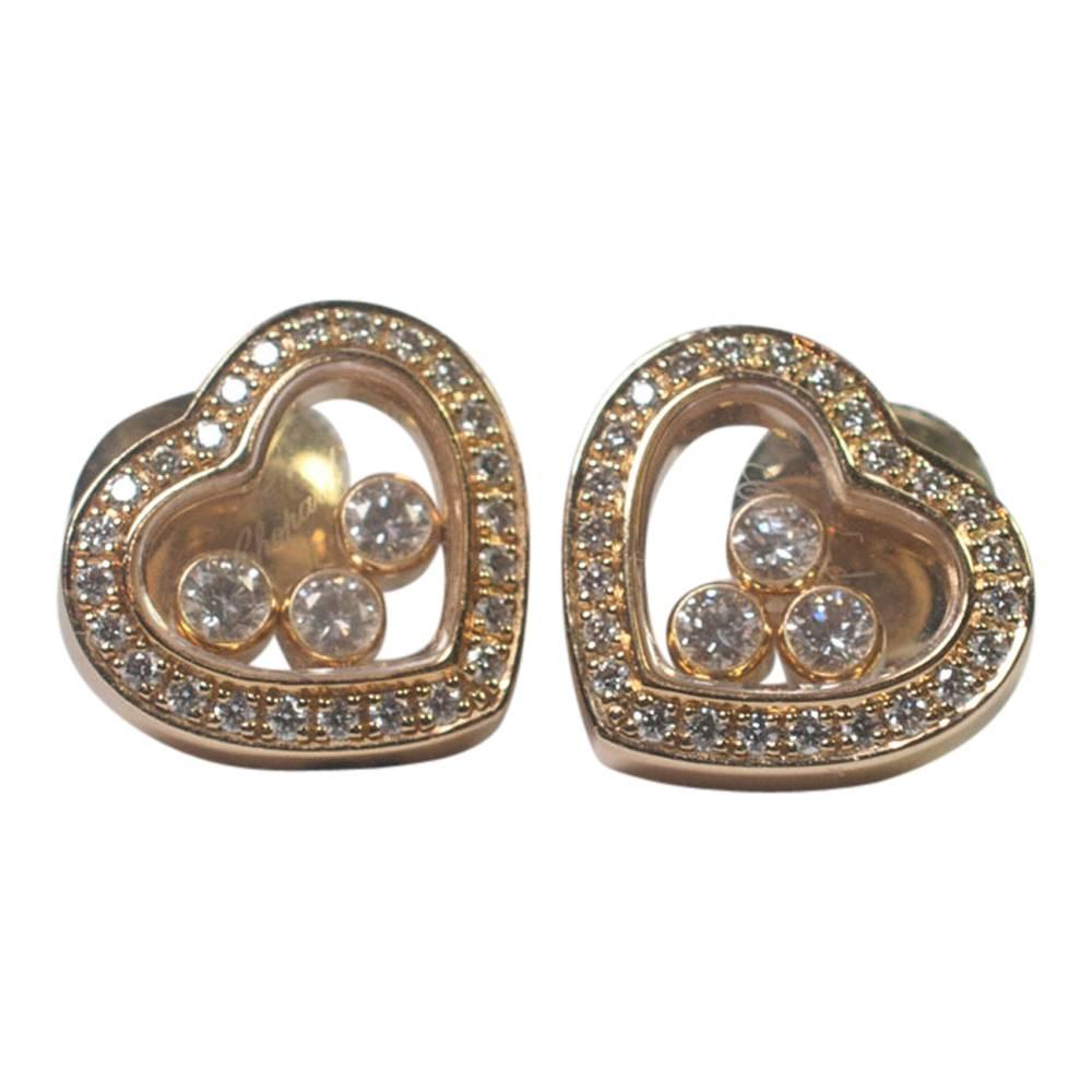 Women's Chopard Happy Diamond Heart 18 Carat Gold Heart Stud Earrings