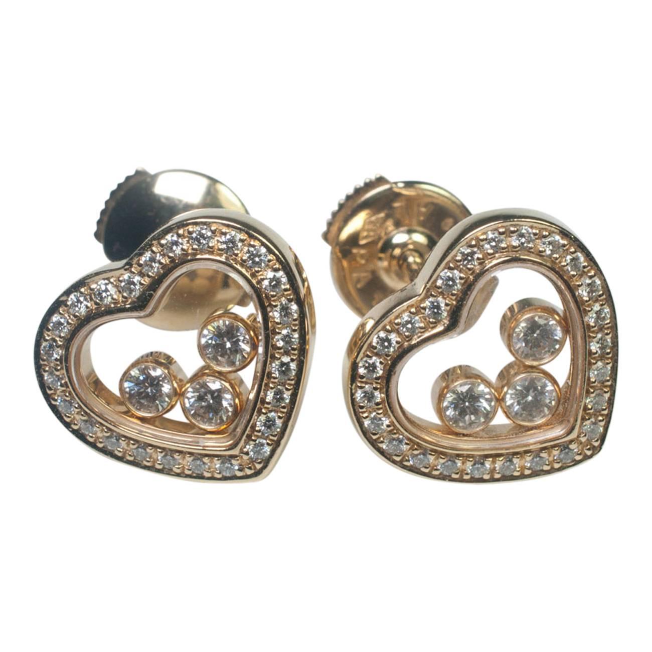 Chopard Happy Diamond Heart 18 Carat Gold Heart Stud Earrings 1