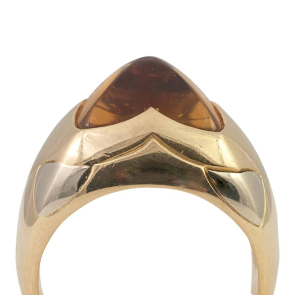 Bulgari BVLGARI Citrine Pyramid Yellow White 18 Carat Gold Band Dome Ring In Excellent Condition For Sale In ALTRINCHAM, GB