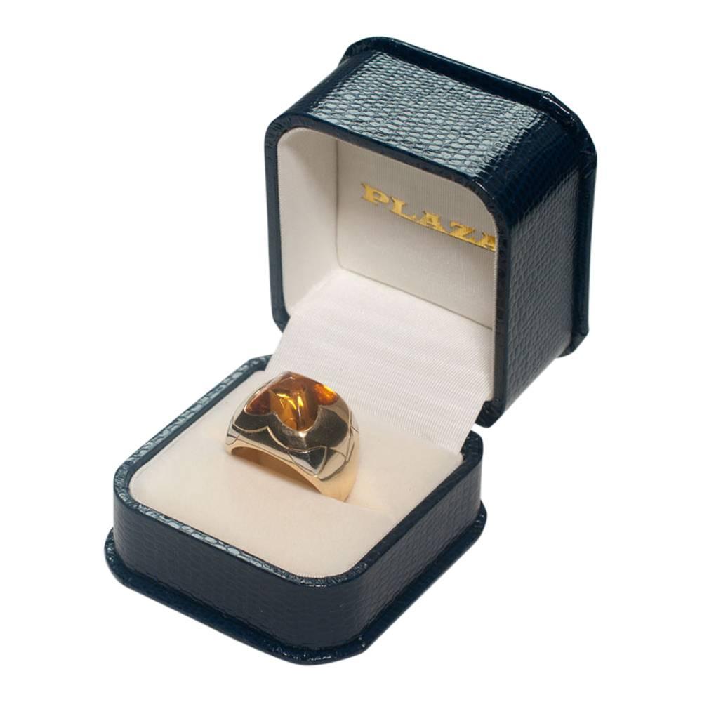 Bulgari BVLGARI Citrine Pyramid Yellow White 18 Carat Gold Band Dome Ring For Sale 1