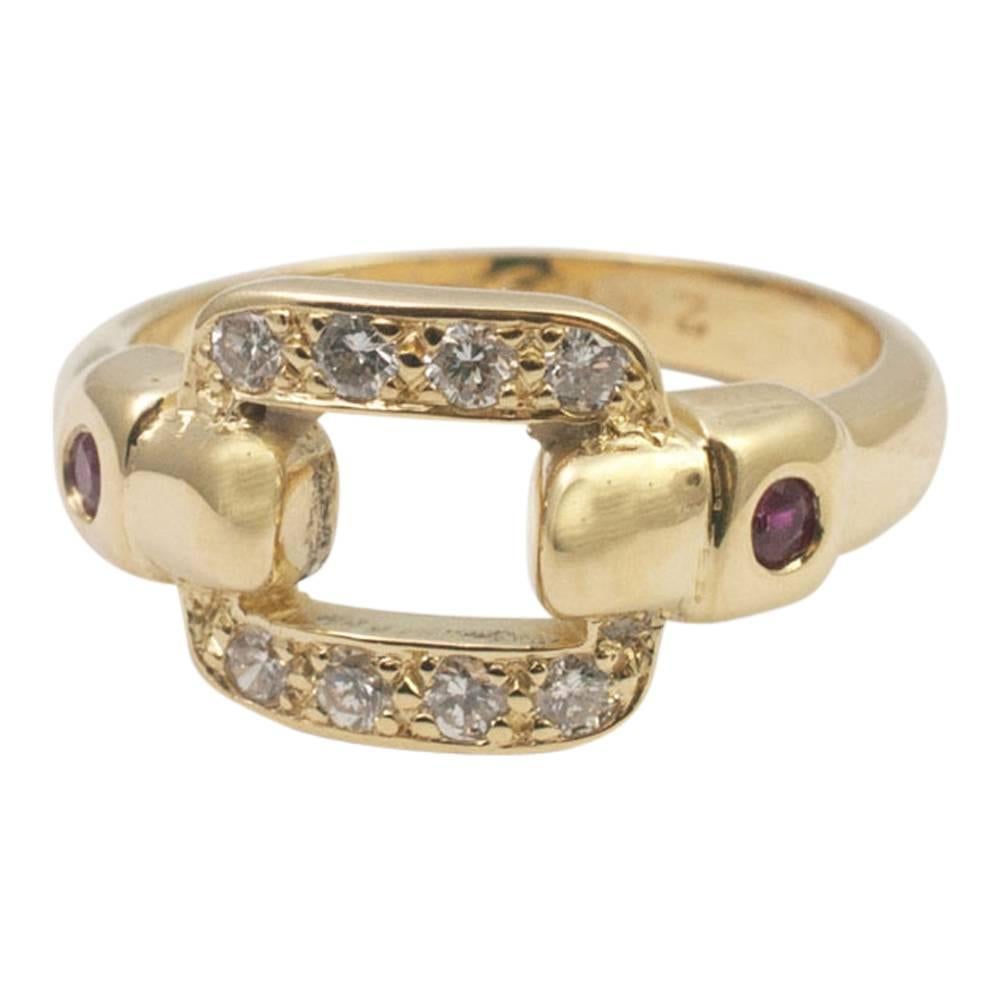 Cartier Diamond Ruby Buckle 18 Carat Gold Cocktail Band Ring 1