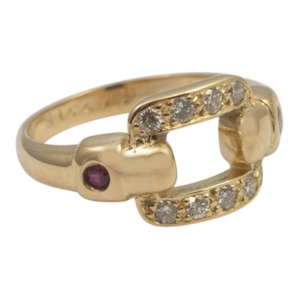 Cartier Diamond Ruby Buckle 18 Carat Gold Cocktail Band Ring 2