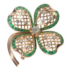 Mauboussin Emerald Diamond Gold Shamrock Brooch