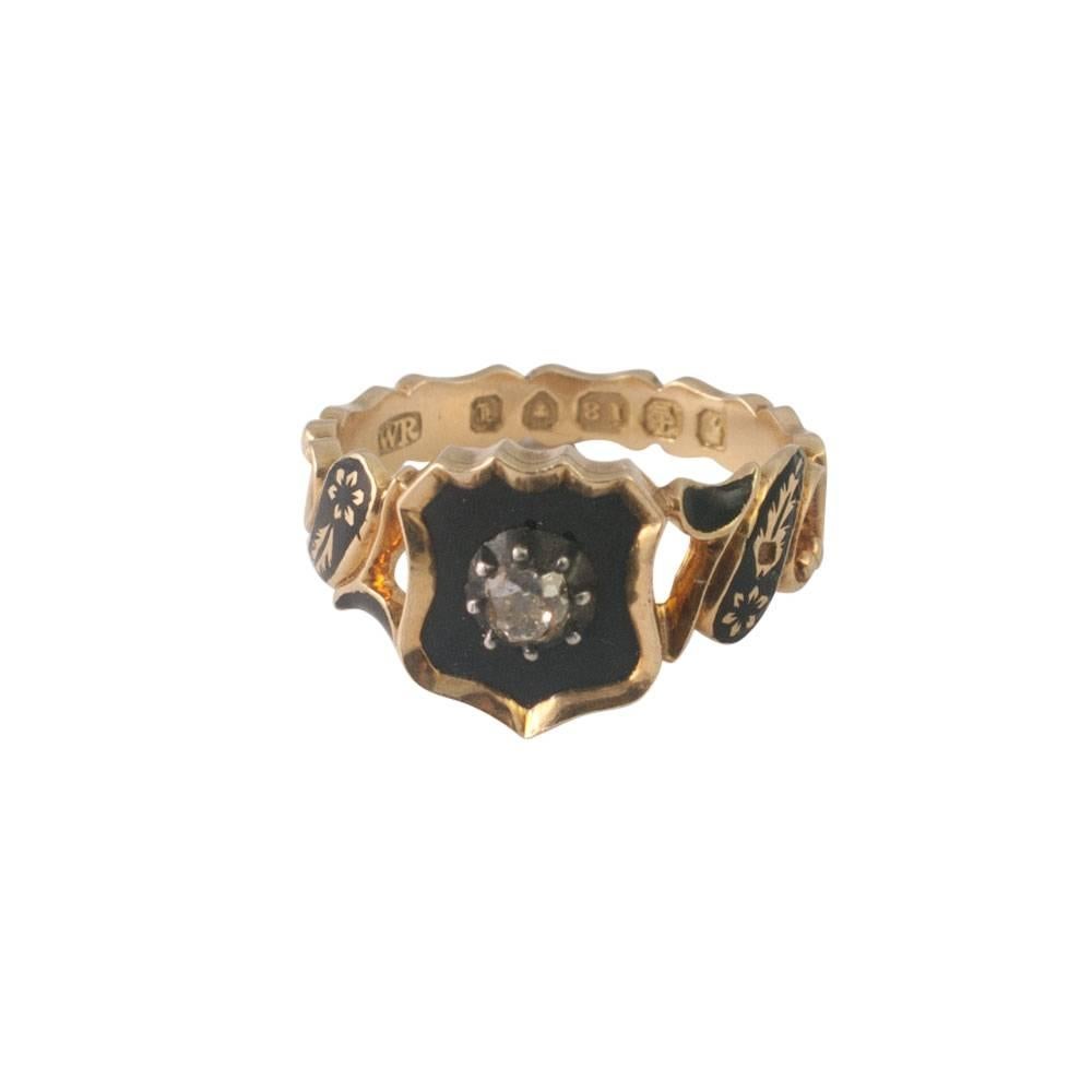 Victorian Diamond Enamel Gold Mourning Ring In Good Condition In ALTRINCHAM, GB