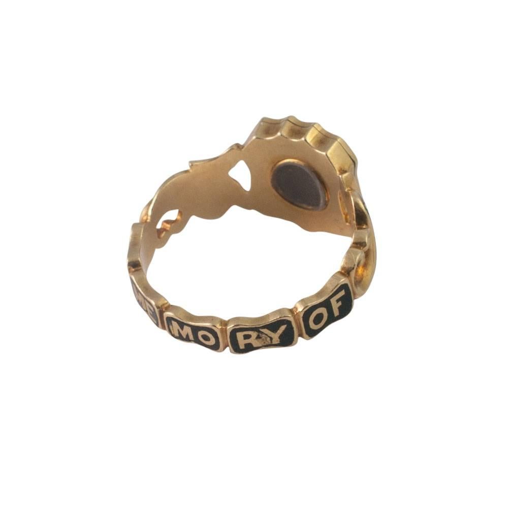 Women's or Men's Victorian Diamond Enamel Gold Mourning Ring