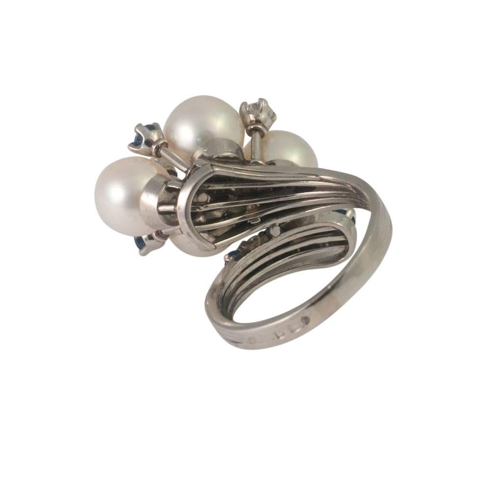 Women's Pearl Sapphire Diamond Platinum Ring