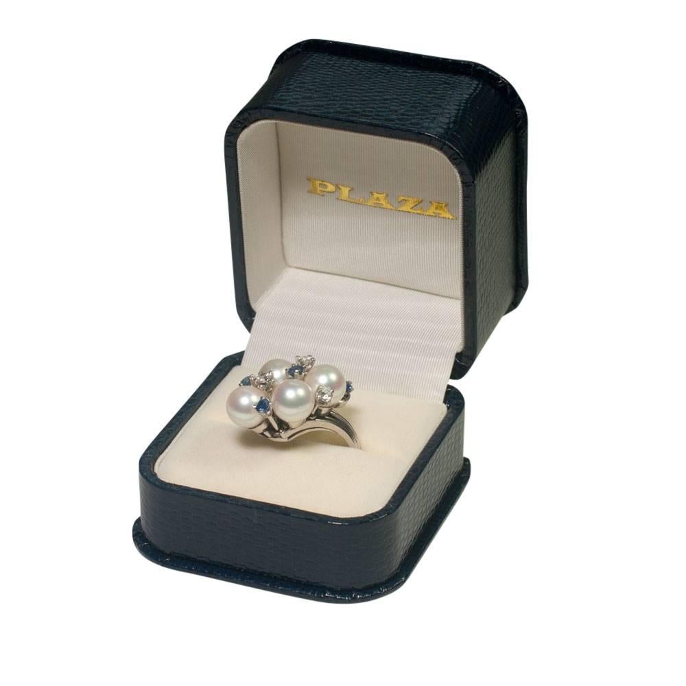 Pearl Sapphire Diamond Platinum Ring 2