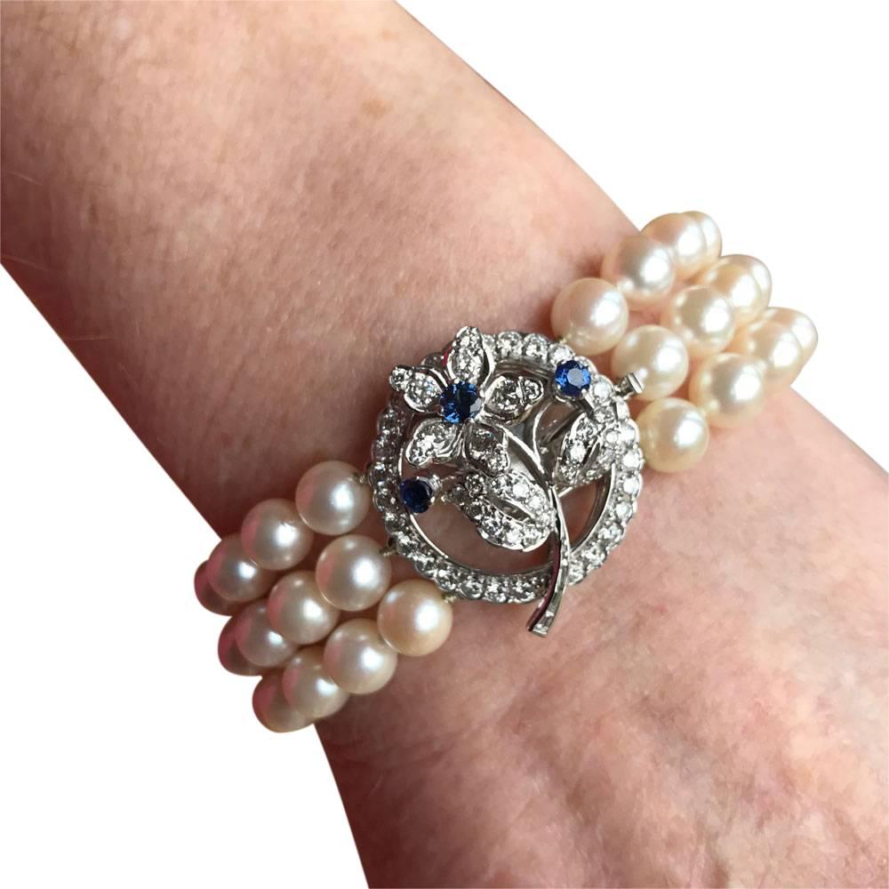Men's Cultured Pearl Diamond Sapphire Bracelet