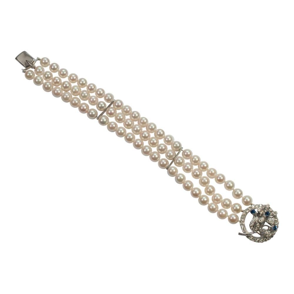 Cultured Pearl Diamond Sapphire Bracelet 2