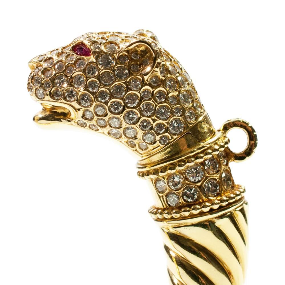 Women's Diamond Gold Torc Double Head Panther Bangle Bracelet 