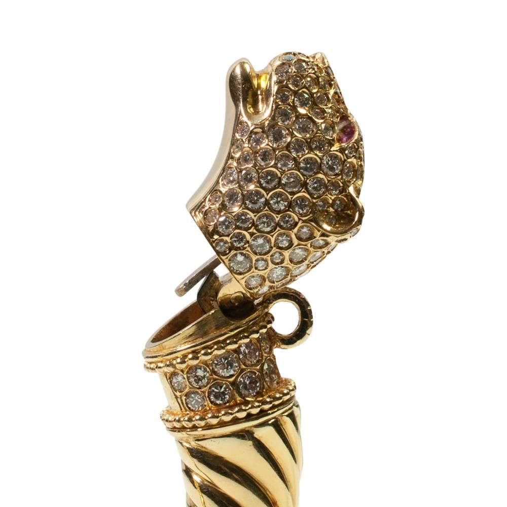 Diamond Gold Torc Double Head Panther Bangle Bracelet  1