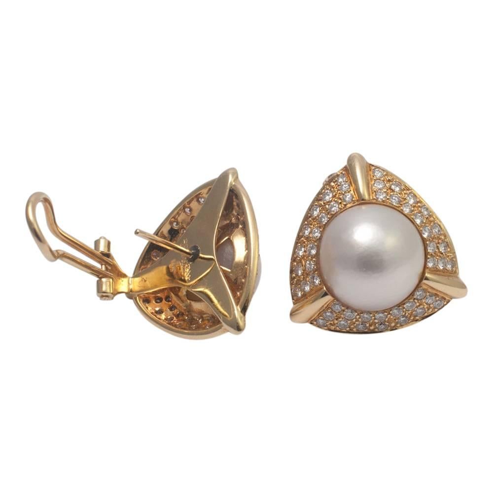 Women's Pearl Diamond Gold Earrings