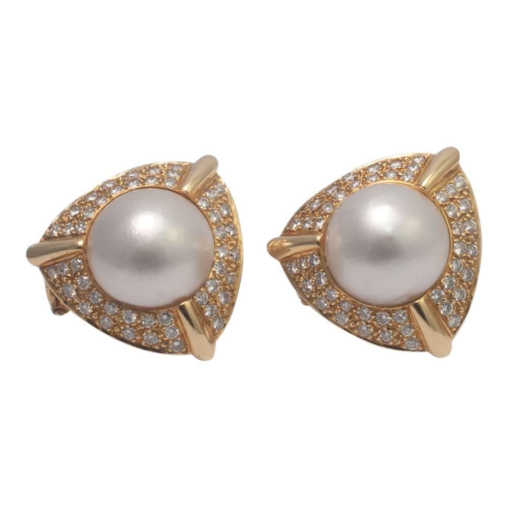 Pearl Diamond Gold Earrings 1