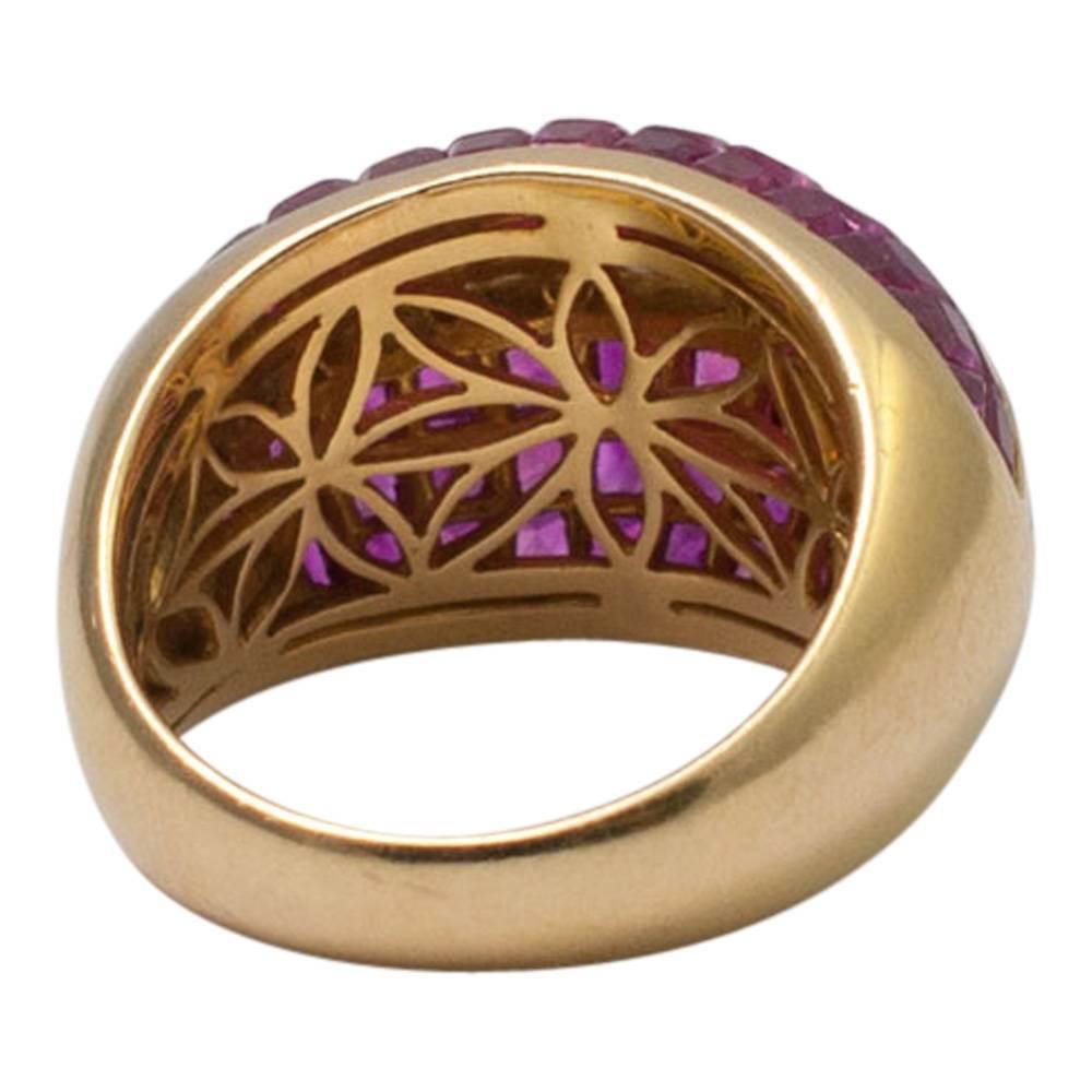 Women's Ruby Brilliant Cut Diamond 18 Carat Gold Bombé Cocktail Ring For Sale