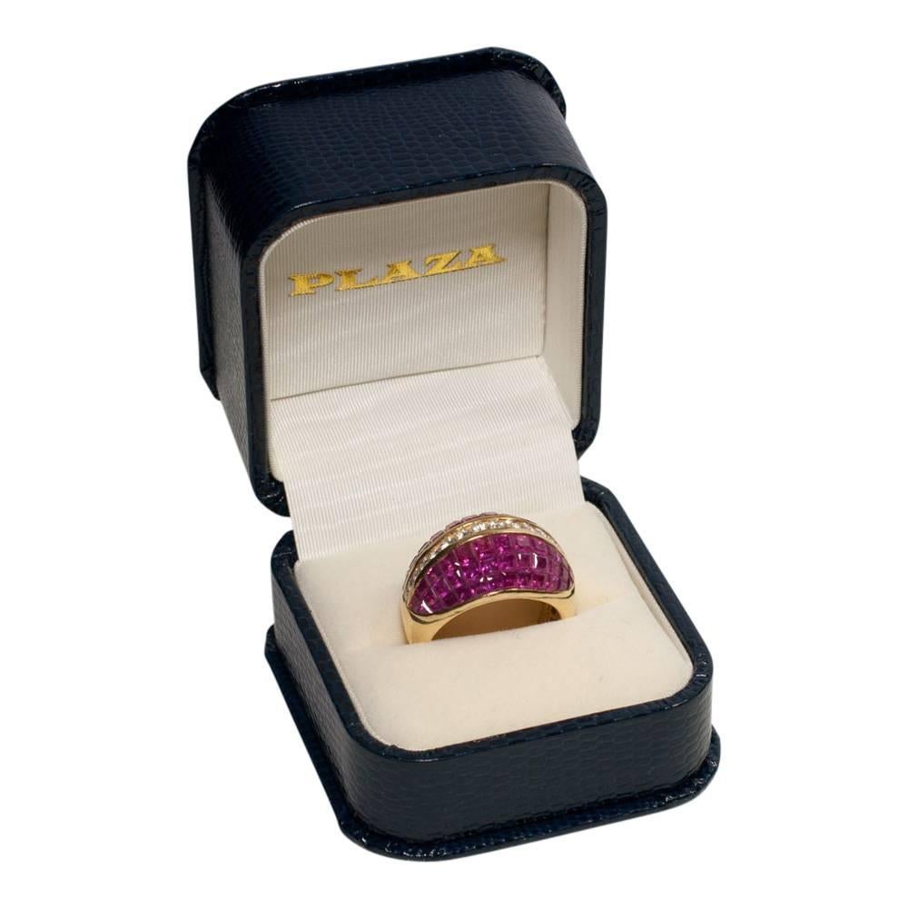 Ruby Brilliant Cut Diamond 18 Carat Gold Bombé Cocktail Ring For Sale 4