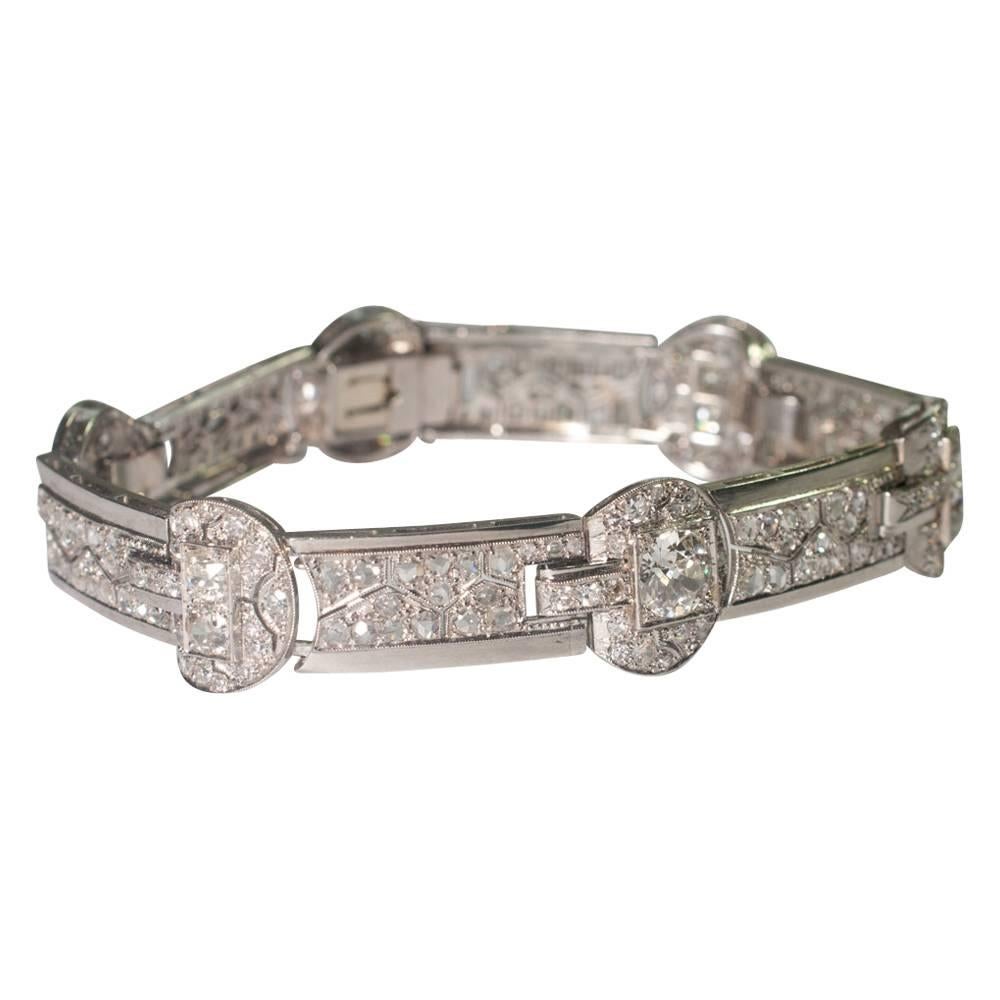 Women's Art Deco Diamond Platinum French Bracelet