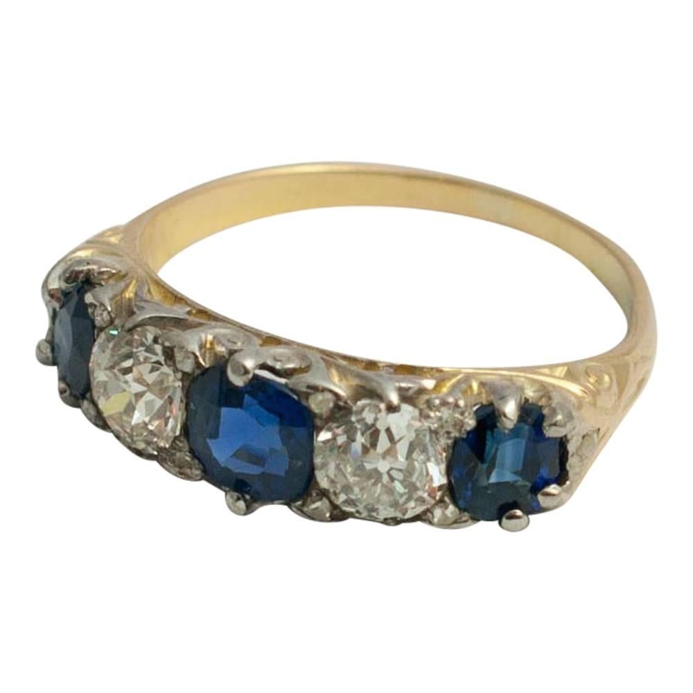 Victorian Sapphire Diamond Gold Ring In Excellent Condition In ALTRINCHAM, GB