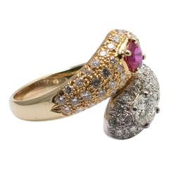 Ruby Diamond Gold Snake Ring
