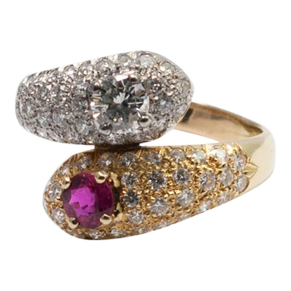 Women's Ruby Diamond Gold Snake Ring For Sale