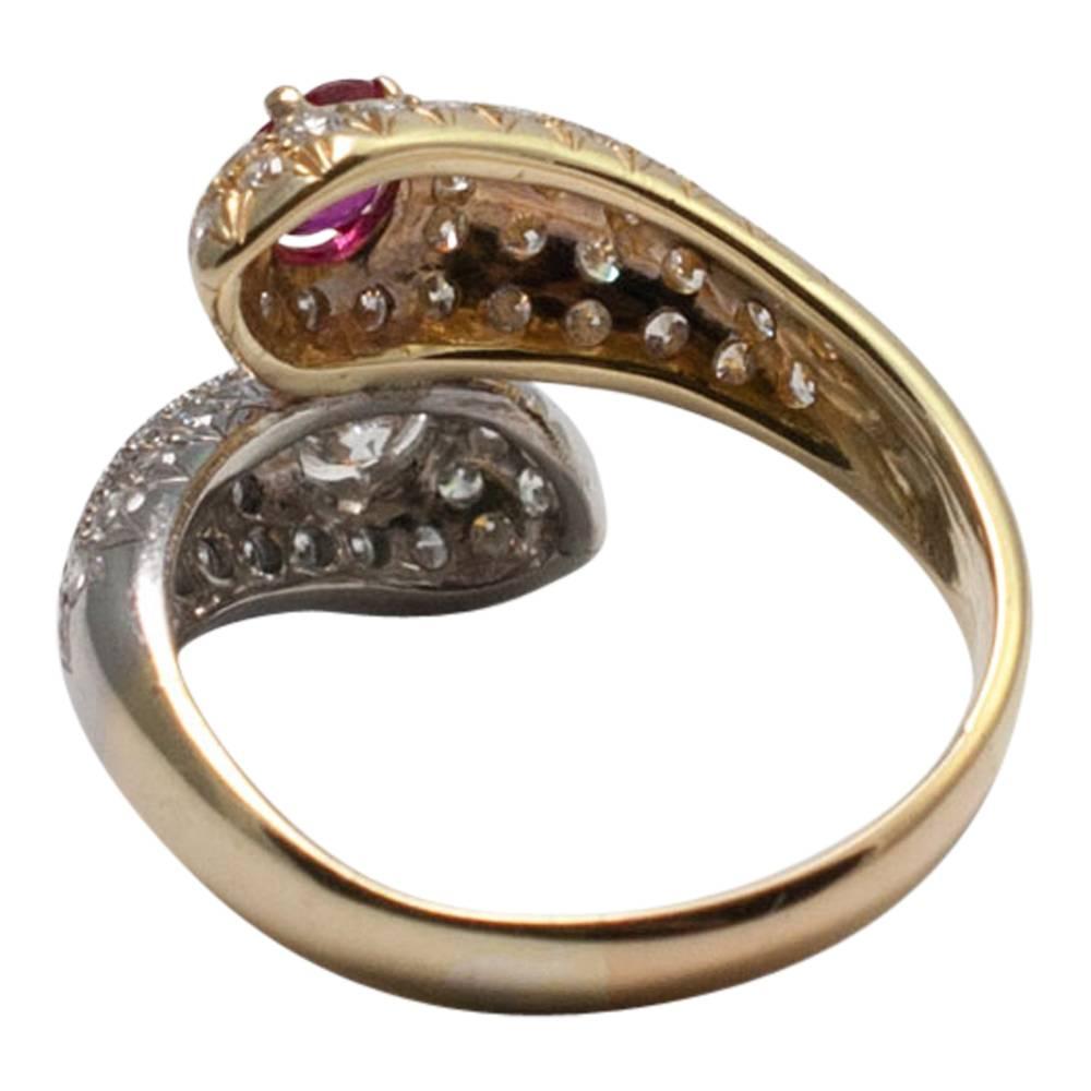 Ruby Diamond Gold Snake Ring For Sale 1