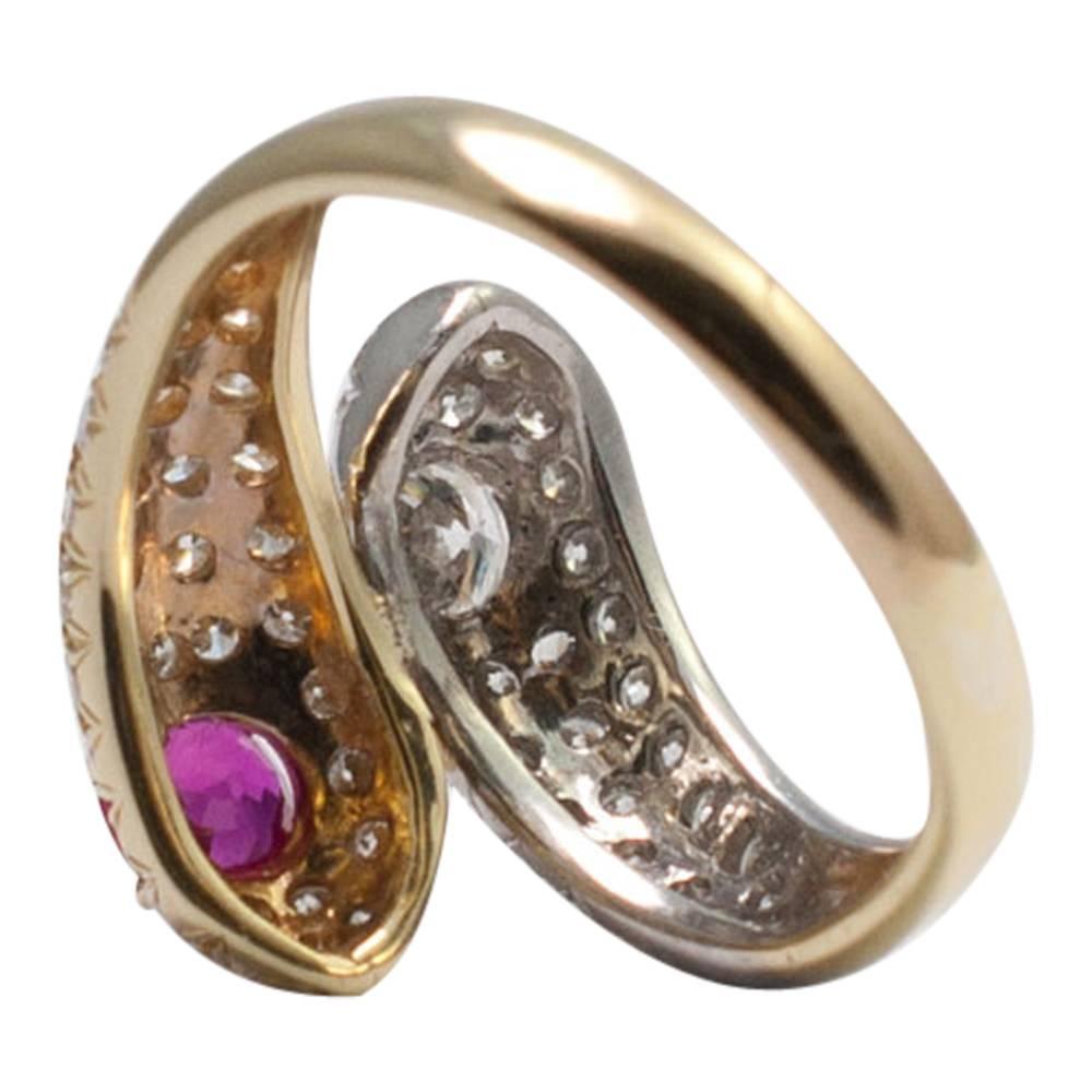Ruby Diamond Gold Snake Ring For Sale 2