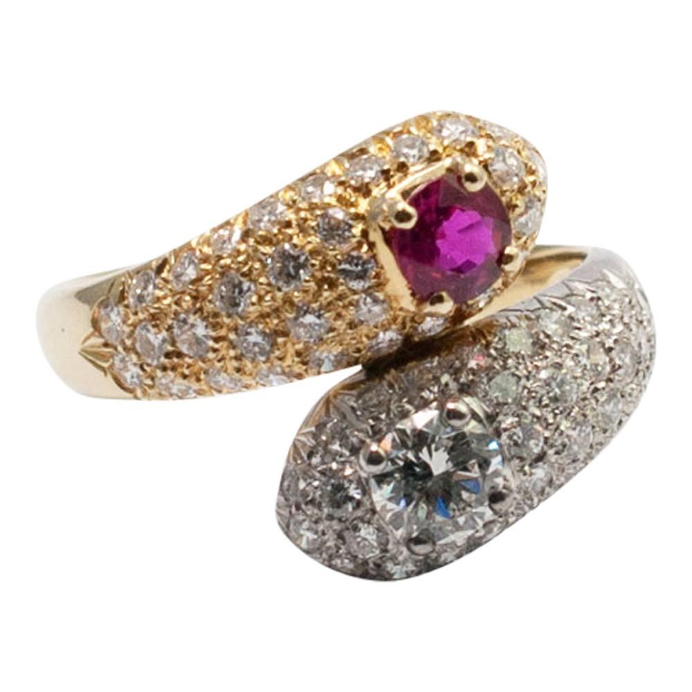 Ruby Diamond Gold Snake Ring For Sale 3