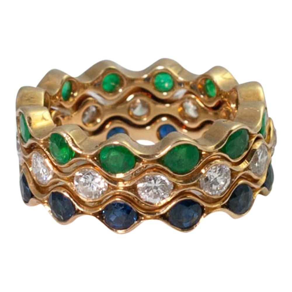 French Triple Gemstone Eternity Ring In Excellent Condition In ALTRINCHAM, GB