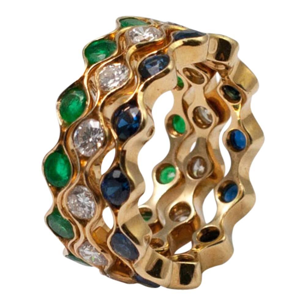 Men's French Triple Gemstone Eternity Ring