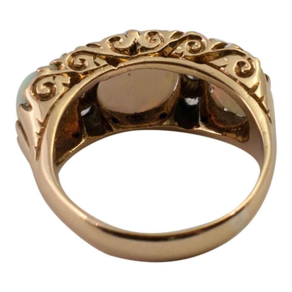 Old European Cut Antique Victorian Opal Diamond Gold Ring
