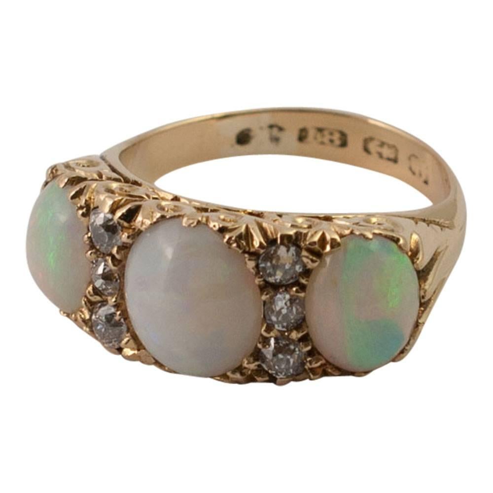 Women's Antique Victorian Opal Diamond Gold Ring