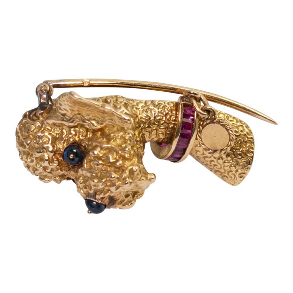 Poodle Sapphire Ruby Gold Brooch 3
