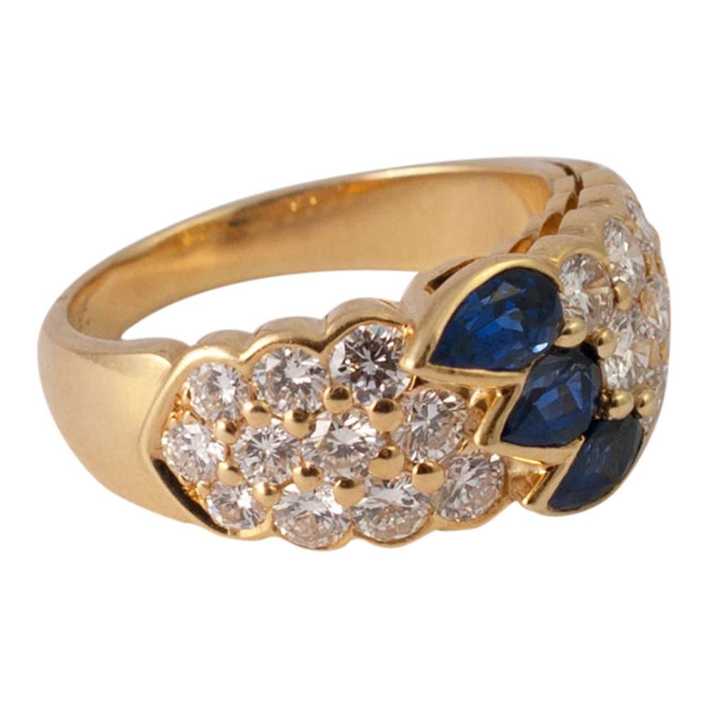 M Gérard Sapphire Diamond Gold Band Ring In Excellent Condition In ALTRINCHAM, GB