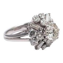 Mid Century Diamond Platinum Cocktail Ring